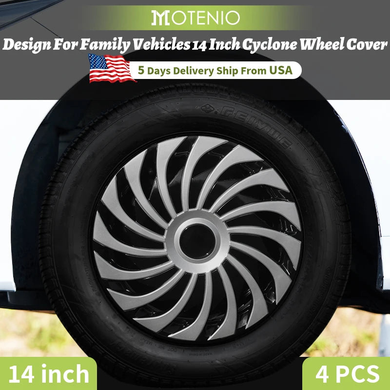 14inch Cyclone Style Hub Cap Cover for Iron Rim Wheel Cover Set of 4 Steel Wheel Cover Replacement Hubcap for R14 Tire