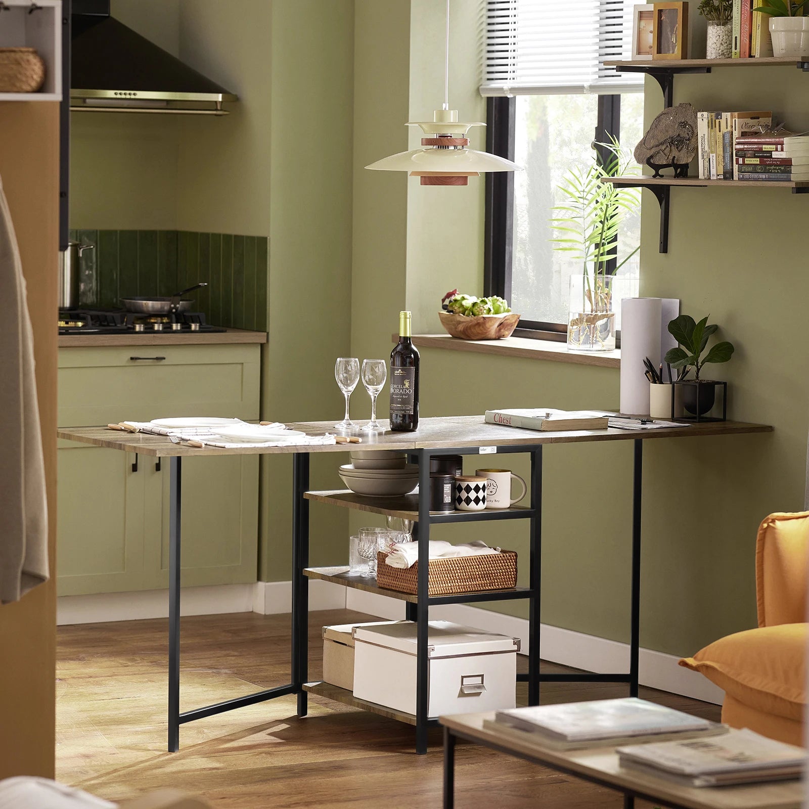 SoBuy FWT62-N folding dining room table with 3 shelves folding table kitchen table wooden table table industrial design