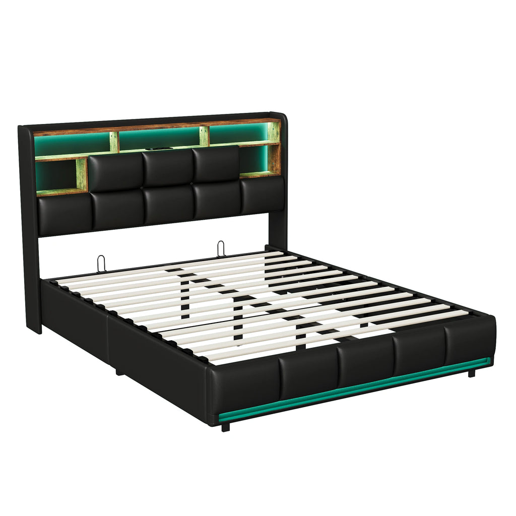 Wooden Aura Double bed, upholstery bed 140x200 cm, 160x200 cm, LED bed frame, bed frame and slatted frame, headboard, youth bed