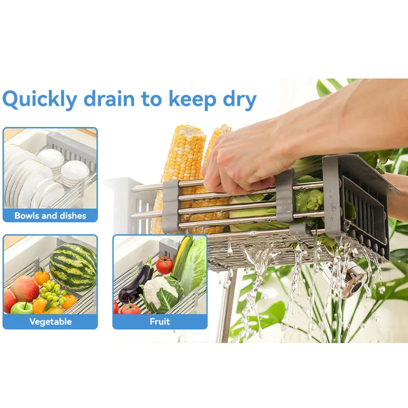 Adjustable Over-Sink Dish Drying Rack - SS Telescopic Space Saver | AlluCanFind