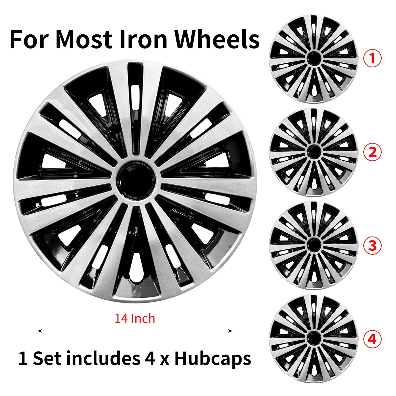 Hubcap Wheel Cover Replacement R14 Hub Caps Universal Wheel Rim Cover ABS Material Exterior Accessories Car Truck SUV -Set of 4