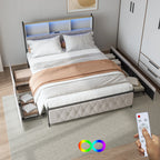 Upholstered bed frame, full/queen/King, double bed with four drawers, headboard with storage compartment, without mattress