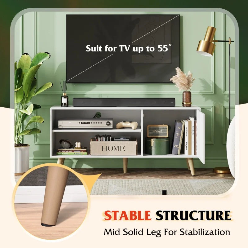 GALAXHERO TV Stand for 55 Inch TV Mid Century Modern TV Console with Storage Cabinet Entertainment Center for Living Room