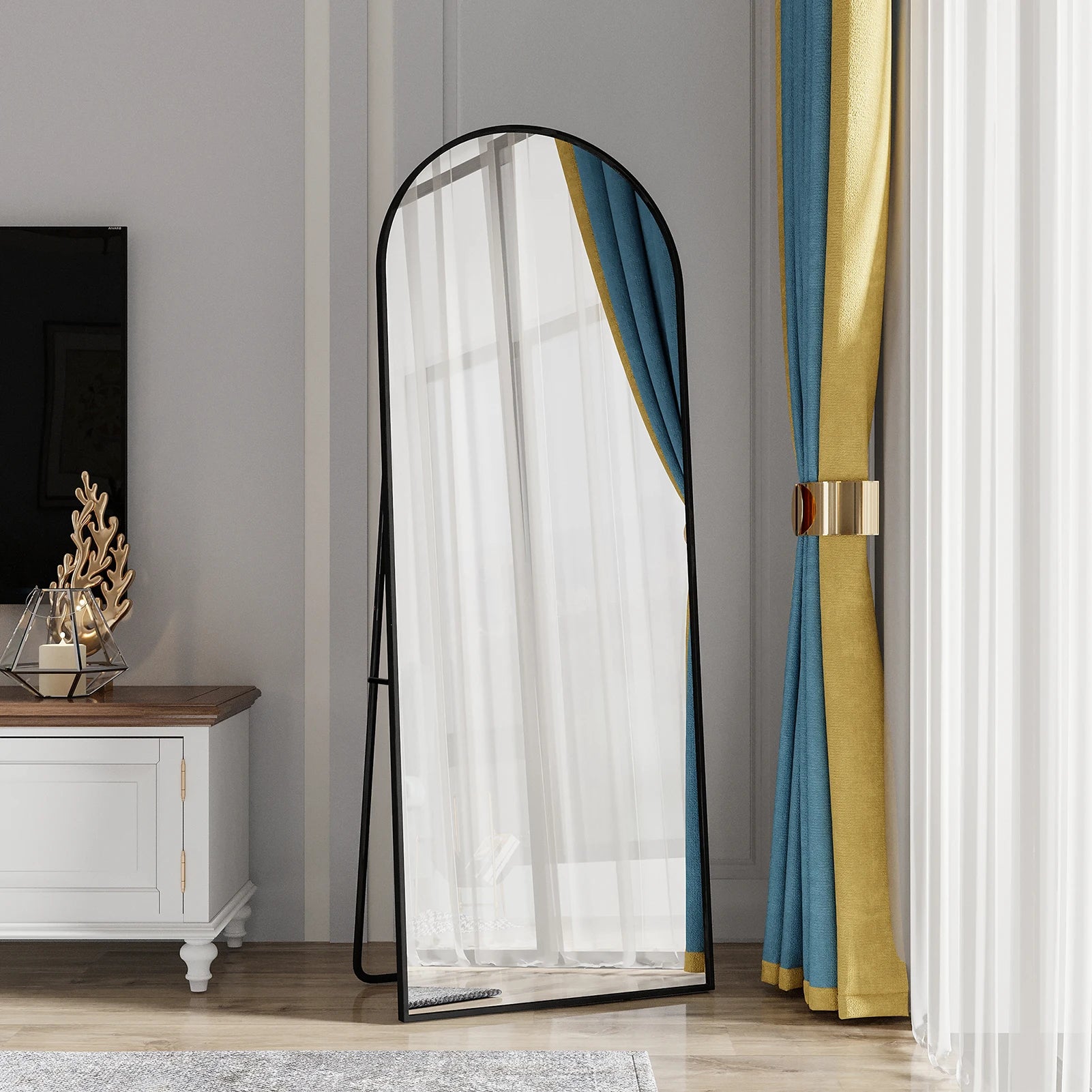 Full-length mirror, curved stand mirror, large full-length mirror, wall mounted, leaning mirror, standing mirror,
