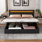 Adult chest bed 180x200 cm, double bed with slatted box and LED lighting, PU bed headboard PU, Black