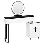 WOLTU 1Set Modern Dressing Table with LED Lighting 3 Colors Girls Women Vanity Cosmetic Table Drawers 1 Side Cabinet