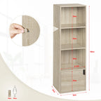 Bookcase with 4 Compartments 1 Door Standing Cube Storage Bookshelf for Living Room Bedroom Office Household