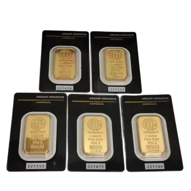 New 24K Gold Plated Swiss 1 OZ  Argor-Heraeus Gold Bar Replica Gold Bullion Gold Coin Gifts Coin Bullion Collection