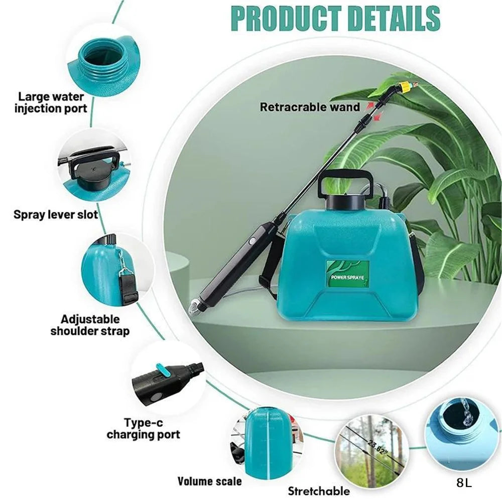 Electric Sprayer 8L water Can With Spray Gun Automatic Garden Mister USB Rechargeable Irrigation Tool
