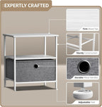 Nightstand 1-Drawer Shelf Storage - Bedside Furniture & End Table Chest Dresser with Steel Frame, Wood Top & Easy Pull Fabric Bi