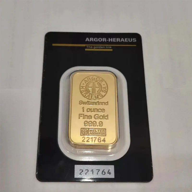New 24K Gold Plated Swiss 1 OZ  Argor-Heraeus Gold Bar Replica Gold Bullion Gold Coin Gifts Coin Bullion Collection