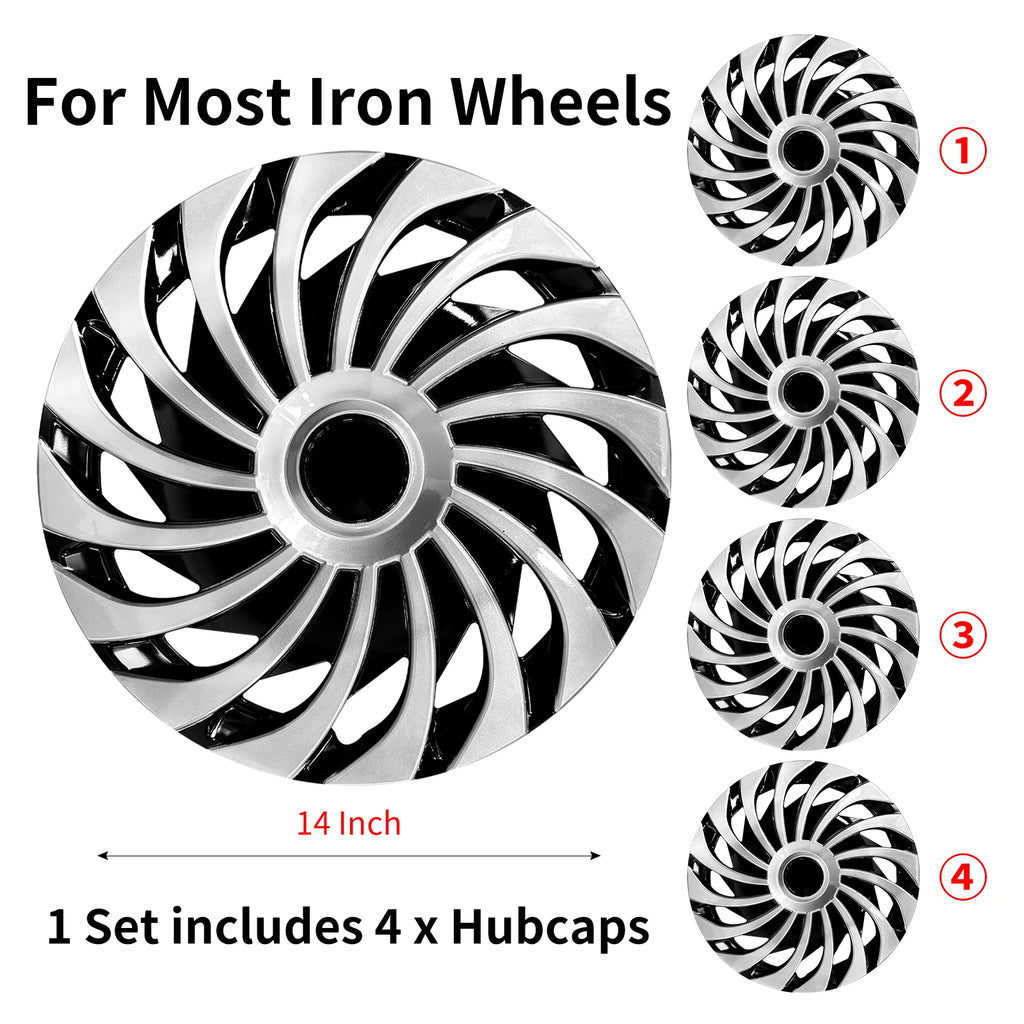 14inch Cyclone Style Hub Cap Cover for Iron Rim Wheel Cover Set of 4 Steel Wheel Cover Replacement Hubcap for R14 Tire