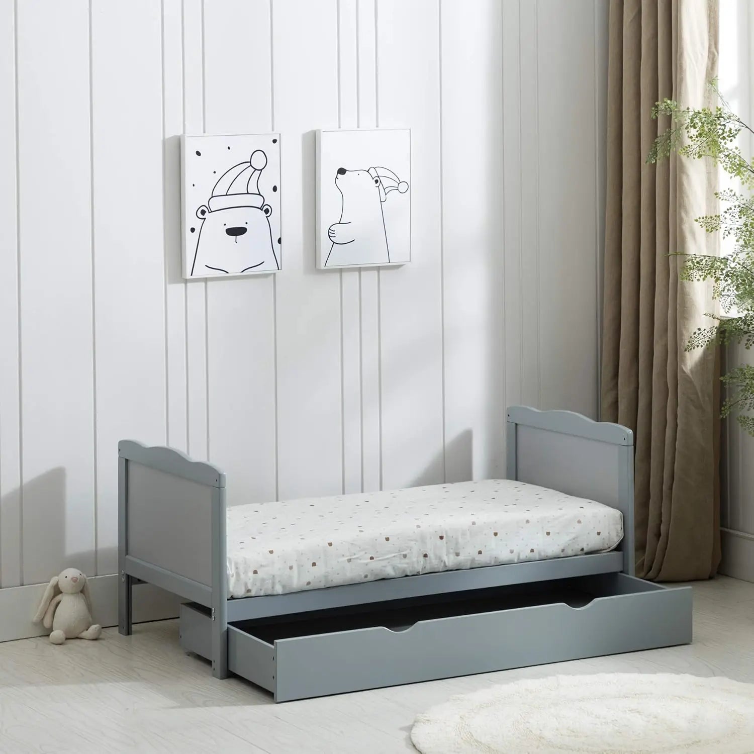 mcc direct Wooden Baby Cot Bed & Drawer & Aloe Vera Mattress (Orlando Drawer)