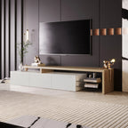 Rosahqnda TV Cabinet for Living Room,TV Lowboard,Sideboard, with LED,2 Glass Partition,3 Drawers,White High Gloss