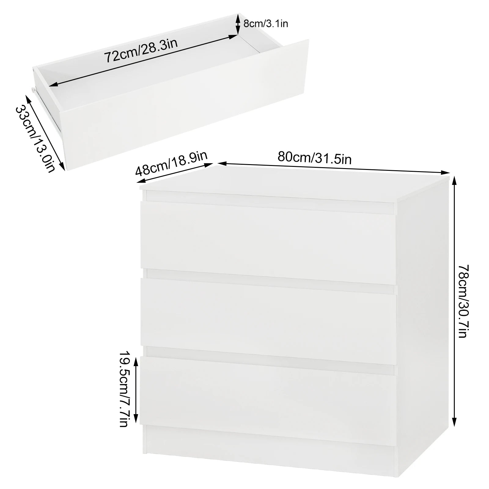 WOLTU 3-Drawer Chest Storage Cabinet Bedroom Wardrobe Sideboard Particleboard Bedside Table for Living Room Study Bedroom