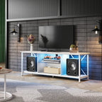 GALAXHERO 55 Inch Entertainment Center TV Stand Industrial TV Console with LED Glass Shelves Storage Cabinet Living Room Bedroom