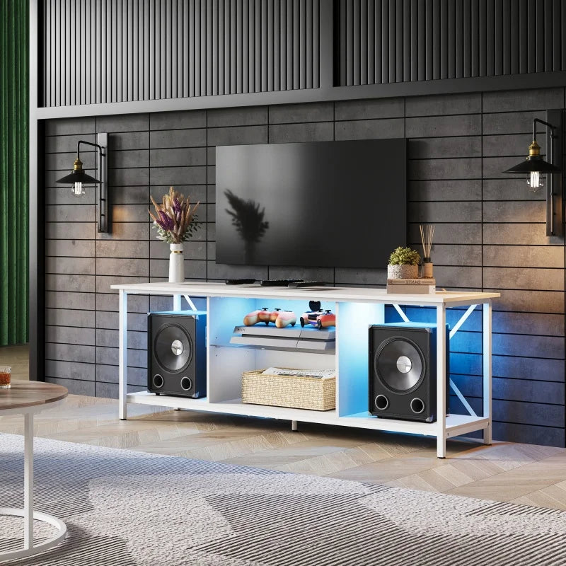 GALAXHERO 55 Inch Entertainment Center TV Stand Industrial TV Console with LED Glass Shelves Storage Cabinet Living Room Bedroom