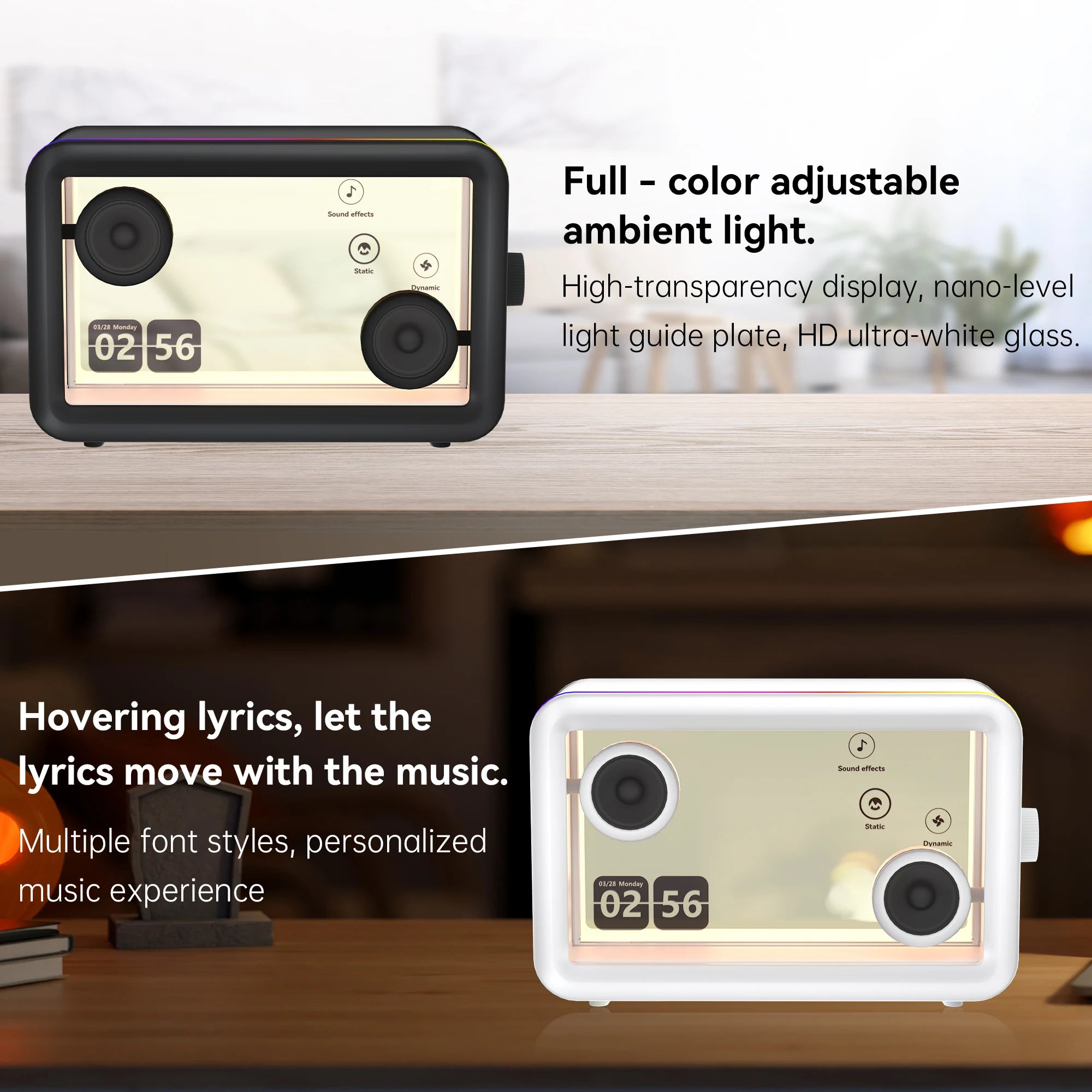 AEEZO L1 Bluetooth Speaker Hi-Fi Audio Clear Glass Screen Dynamic Suspended Lyrics Wireless Portable Audio Video LED Speakers