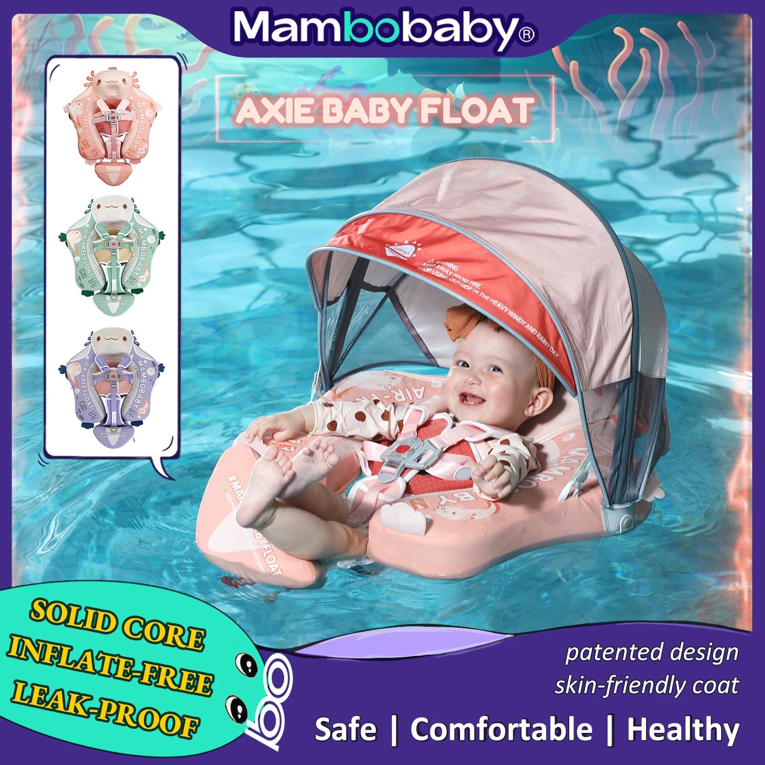 Safe Infant & Toddler Swim Float with UV Protection Canopy