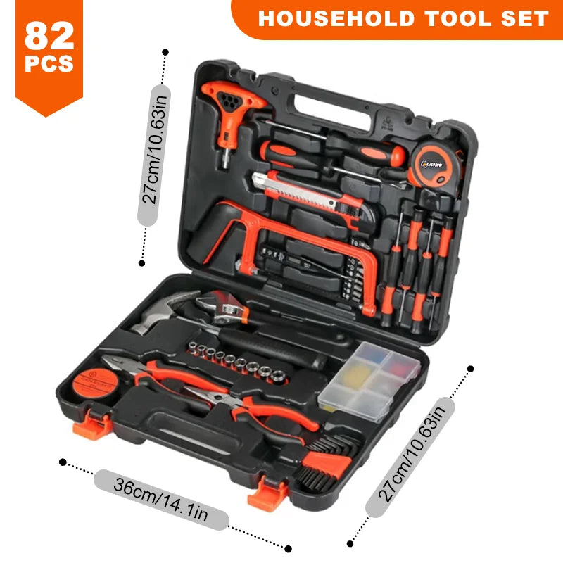 82-Piece Black Tool Kit, Comprehensive and Durable for Home and Auto Repair