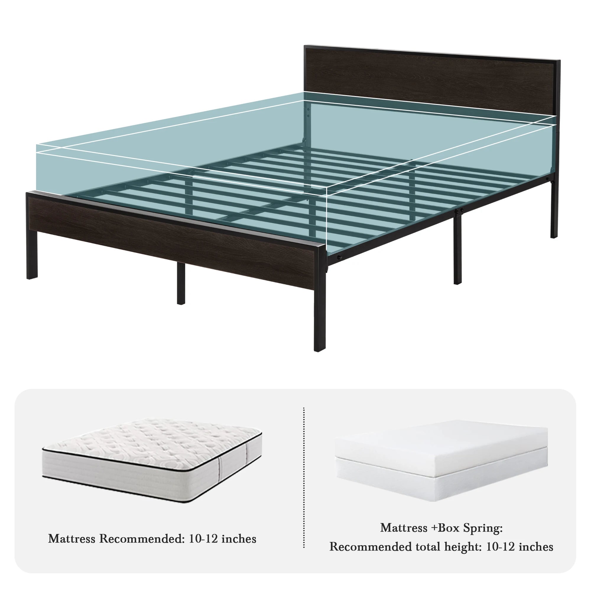 HOOMIC Bed Frame with Wooden Headboard, Metal Platform Bed with Strong Mattress Foundation, No Box Spring Needed,
