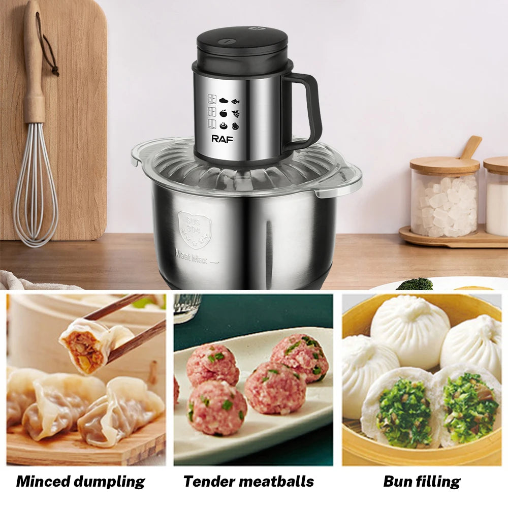 5L Large Capacity 1000W Electric Food Processor Chopper Stainless Steel Steel Meat Meat Grinder Mincer display devices