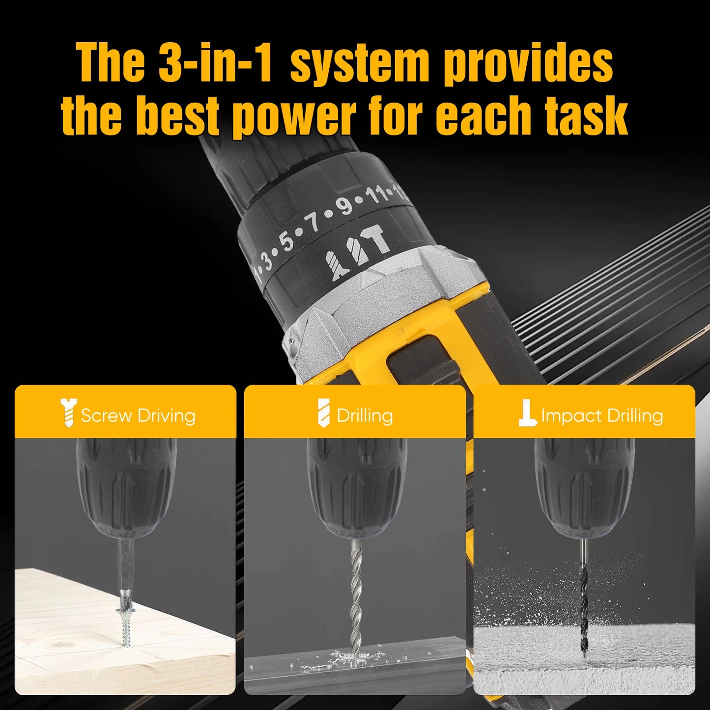 21V Cordless Impact Drill Electric Screwdriver Electric Hammer Drill Mini Wireless Hand Drill Lithium-Ion Battery Power Tools