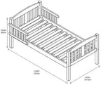mcc direct White Solid Wooden Junior Toddler Kids Bed Montana with Foam Mattress and Safety Wooden Barrier (147 x 87.5 cm)