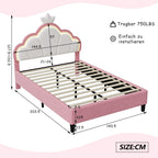 Rosahqnda Children's bed, girls Single bed, Double Bed, Crown Shape Princess bed, Adjustable Headboard, Pink