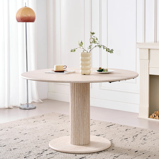 Modern Simple Round Dining Table, Solid Wood Stable Base Dining Table for 4-6 People, Suitable for Bedroom/Living Room