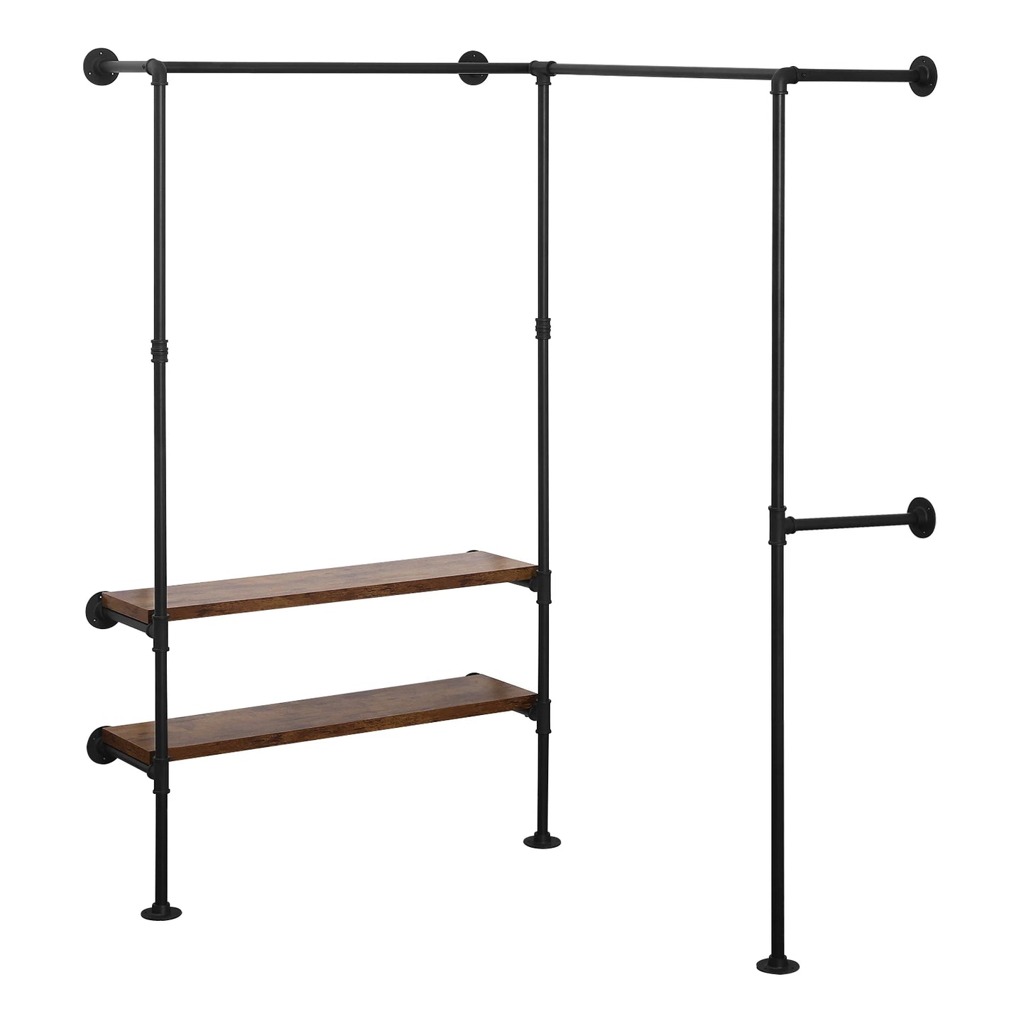 WOLTU Wall-Mounted Clothes Rack Hanger Steel Tube Coat Rack 2 Shelves Industrial Vintage Wardrobe for Bedroom Cloakroom Home