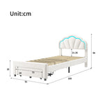 Rosahqnda upholstered bed frame with flower-shaped headboard, bed frame, single bed, petal bed, teen bed