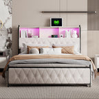 Upholstered bed frame, full/queen/King, double bed with four drawers, headboard with storage compartment, without mattress
