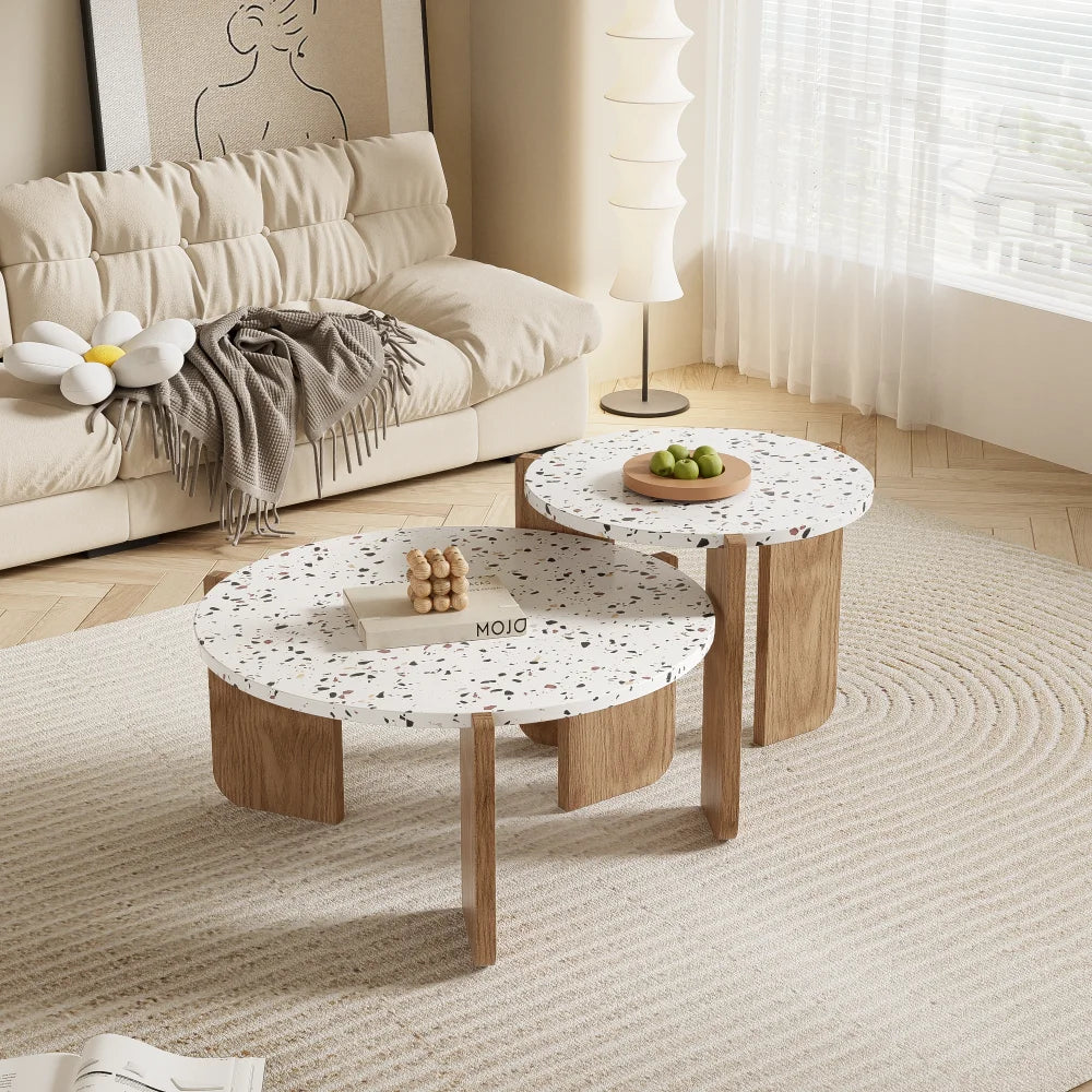 Coffee table set of 2 bedroom set table side table balcony set set living room living room table and balcony modern composite coffee table White + wood color