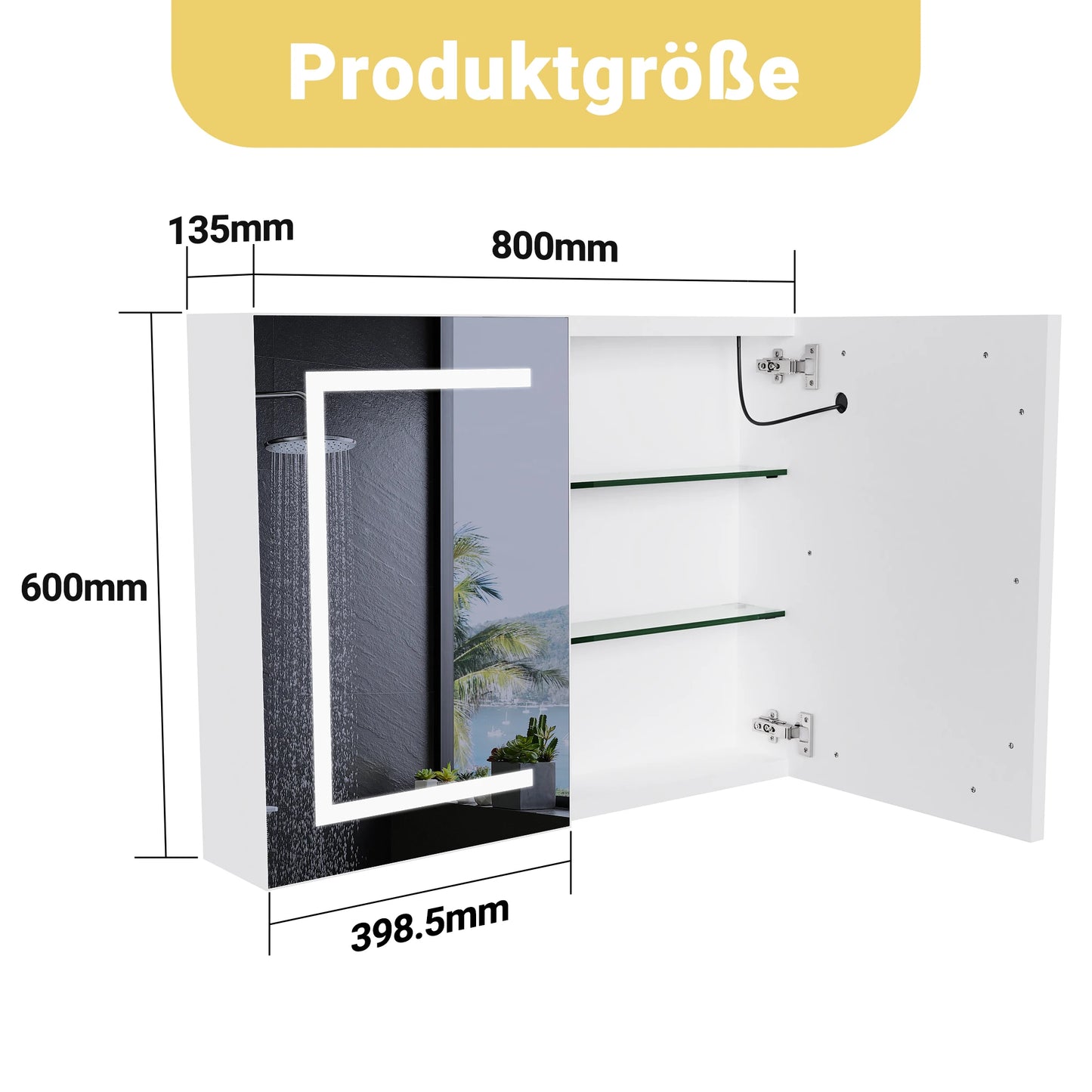 Rosahqnda Bathroom mirror Cabinet with lighting, with LED, HD double door mirror, wall Cabinet, touch sensor switch, White