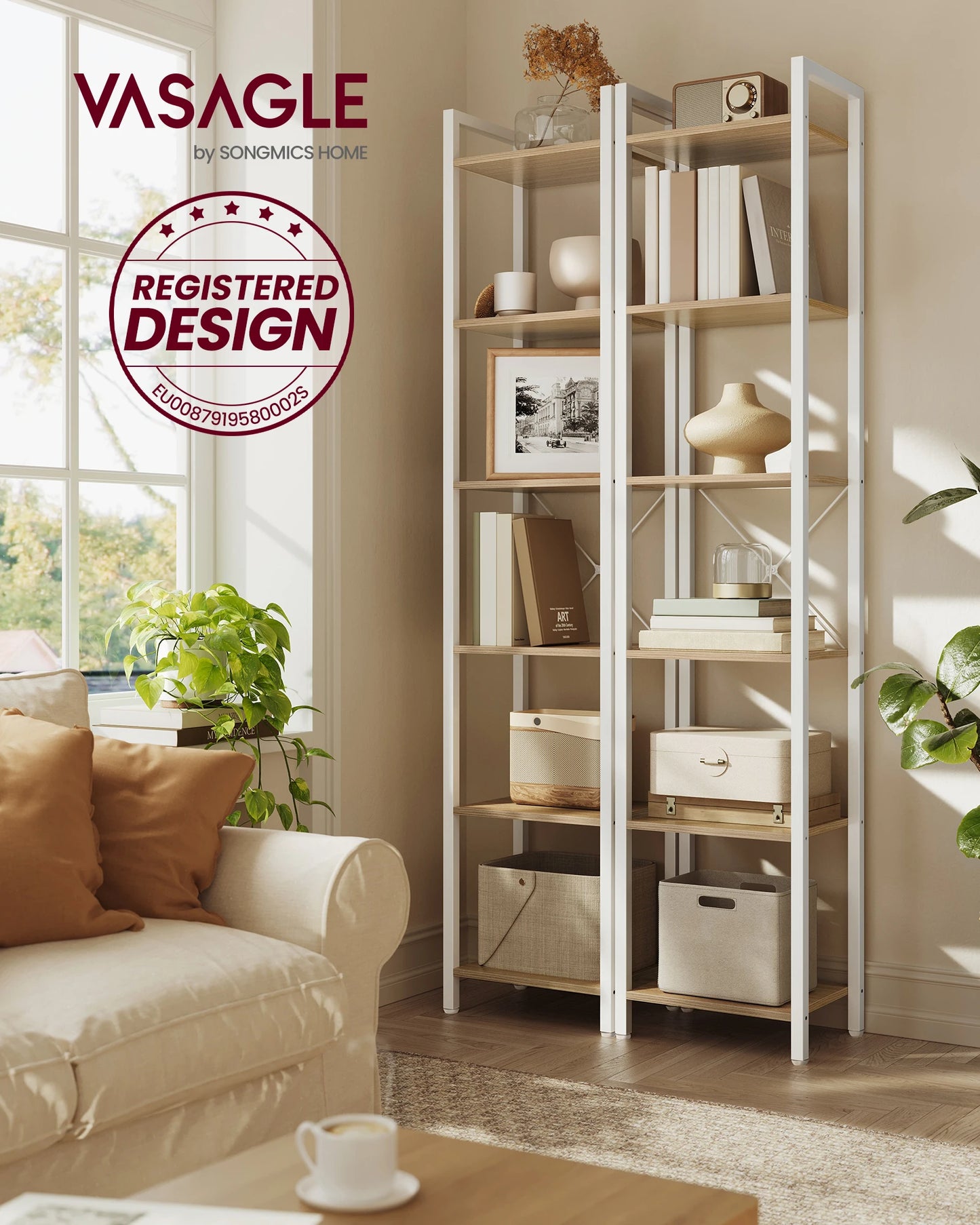 VASAGLE 6-Tier Bookshelf, Bookcase, Shelving Unit, for Office, Study, Living Room, Bedroom, 30 x 40 x 187.5 cm, Industrial