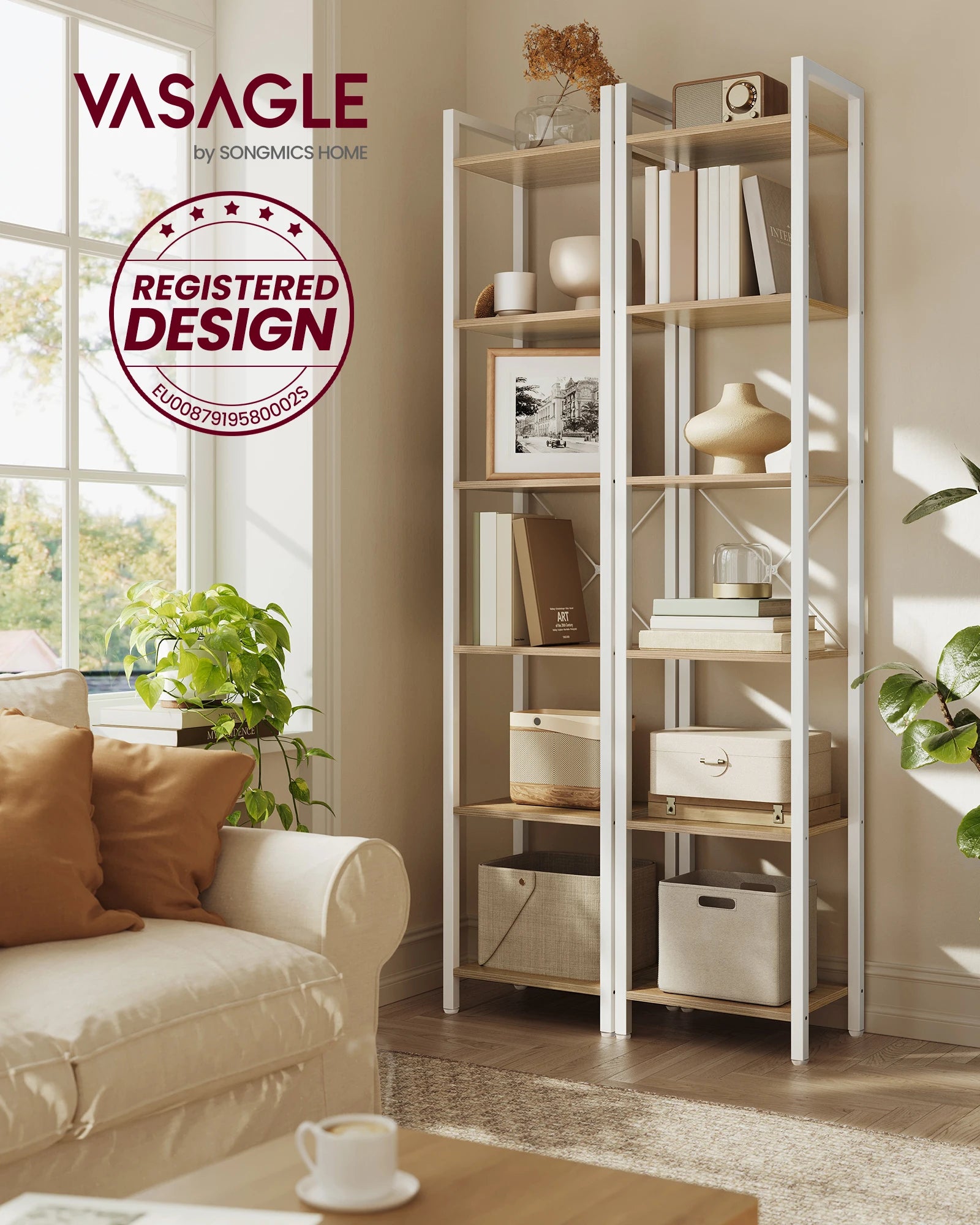 VASAGLE 6-Tier Bookshelf, Bookcase, Shelving Unit, for Office, Study, Living Room, Bedroom, 30 x 40 x 187.5 cm, Industrial