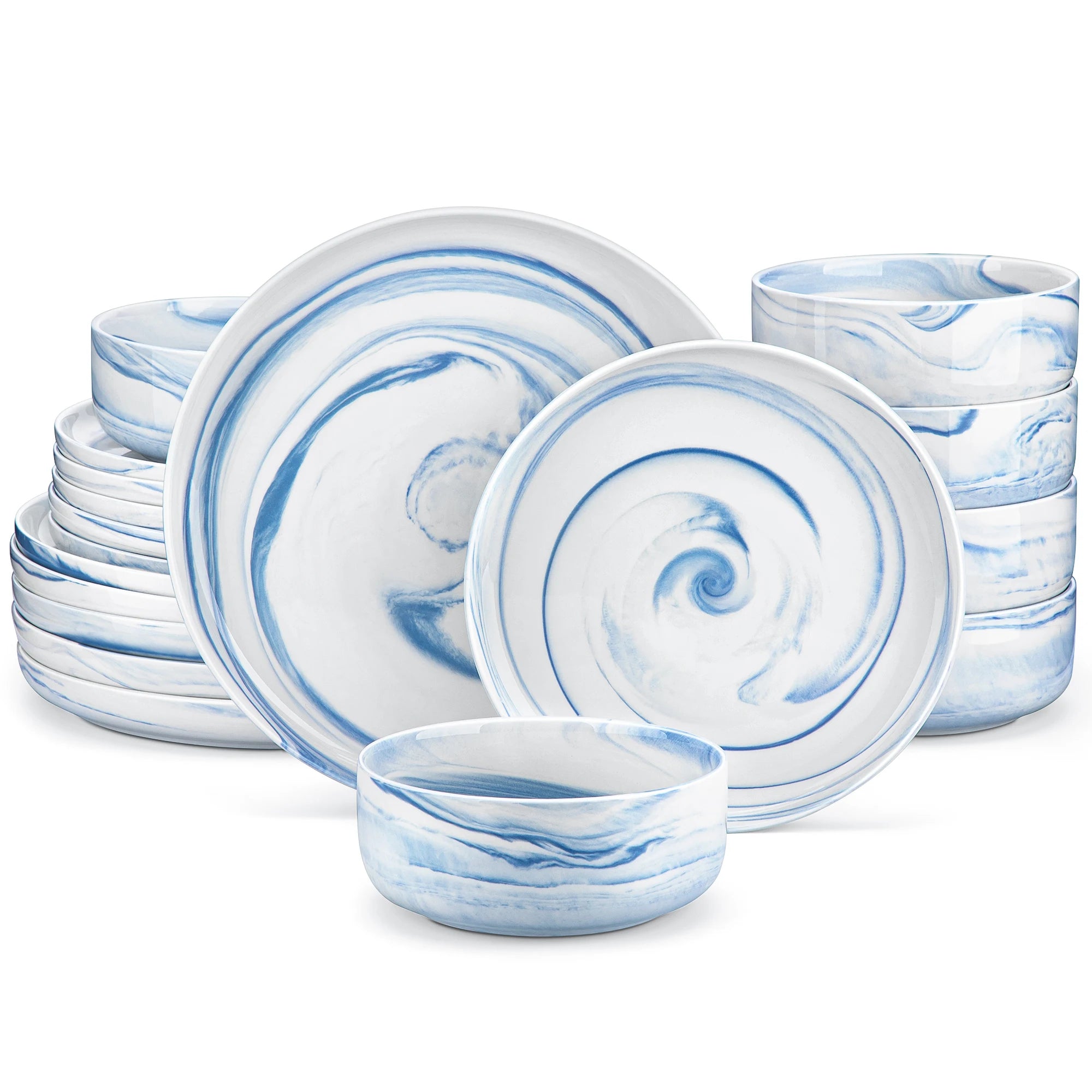 MALACASA Luna series 18-Piece Ceramic Porcelain Dinnerware Set with 6 Pcs Dinner/Dessert Plates,Bowl Tableware Set Service for 6