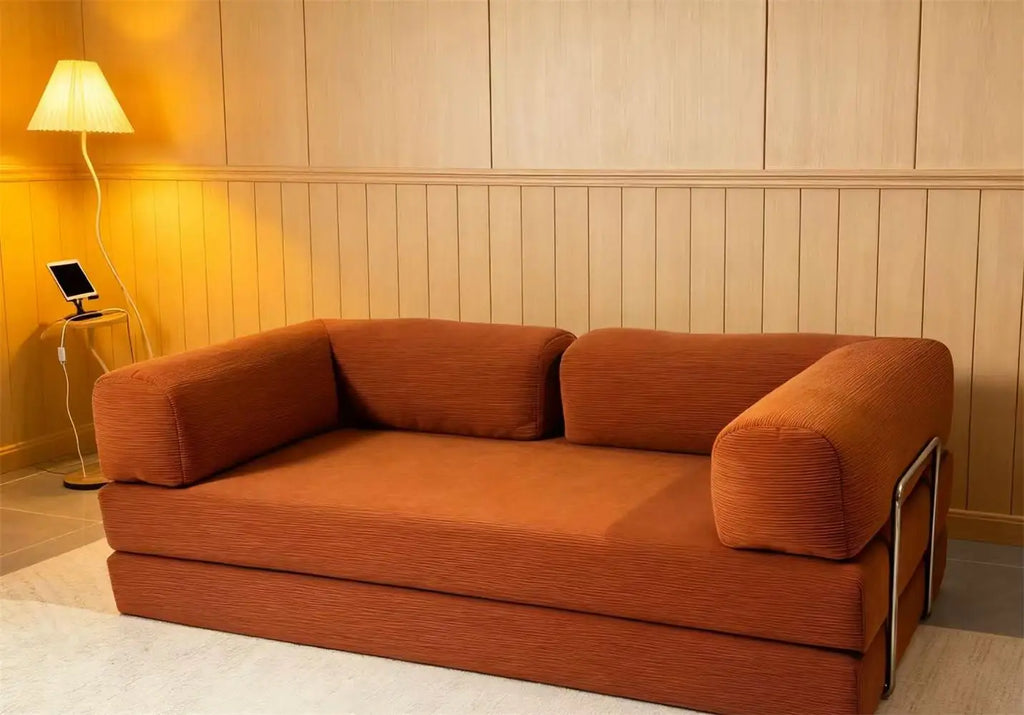 EU warehouse European retro high-end corduroy sofa vacuum compression folding sofa bed can be customized living room bedroom fur
