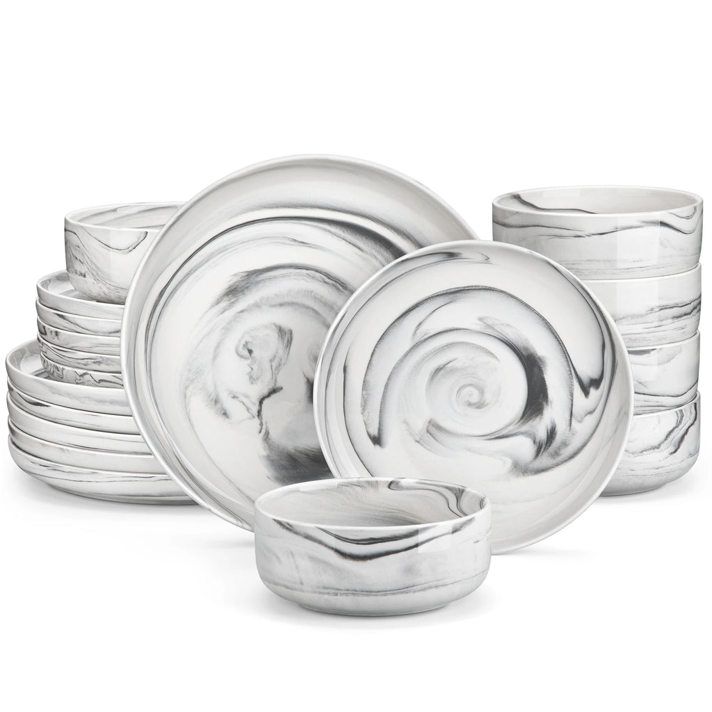 MALACASA Luna series 18-Piece Ceramic Porcelain Dinnerware Set with 6 Pcs Dinner/Dessert Plates,Bowl Tableware Set Service for 6