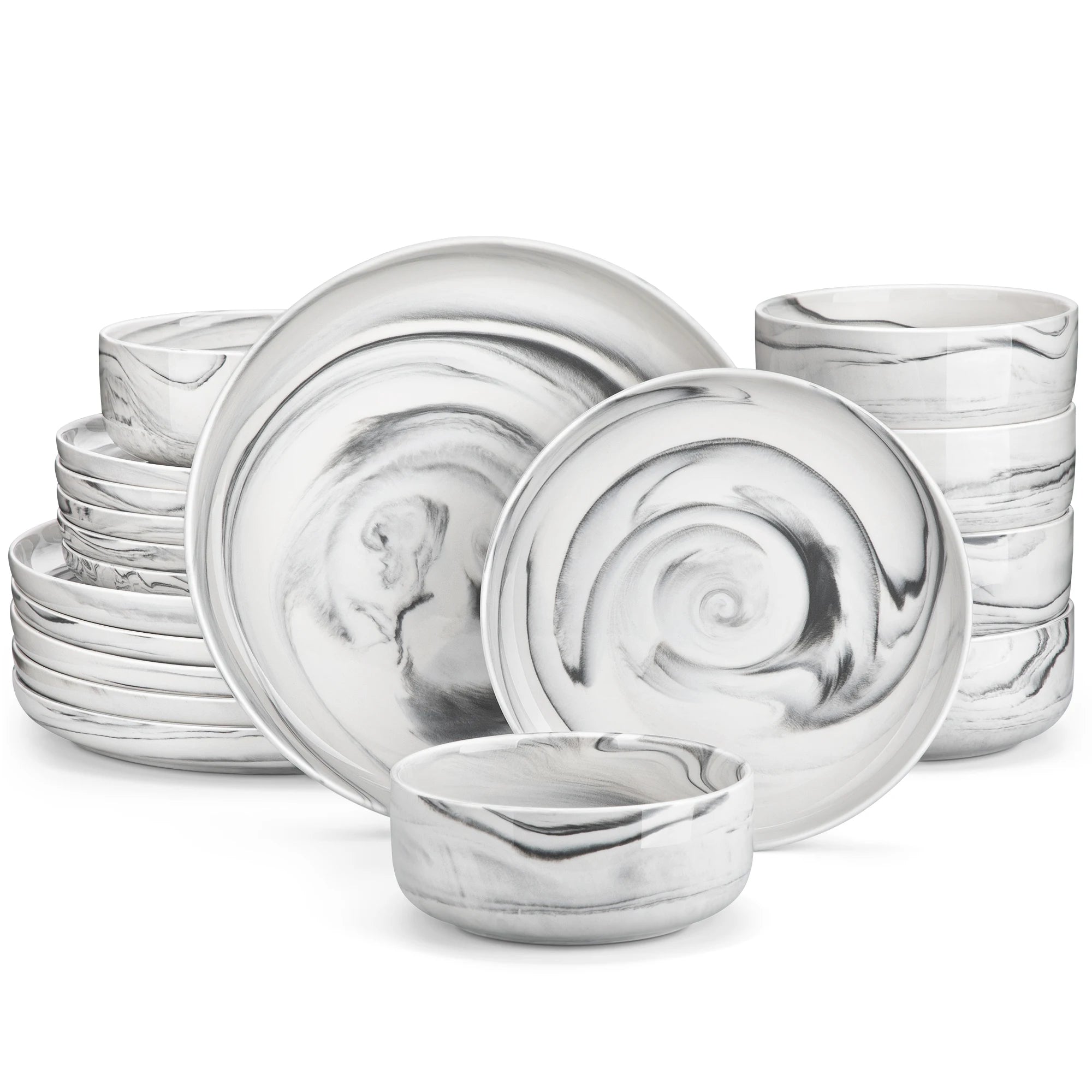 MALACASA Luna series 18-Piece Ceramic Porcelain Dinnerware Set with 6 Pcs Dinner/Dessert Plates,Bowl Tableware Set Service for 6