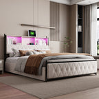 Upholstered bed frame, full/queen/King, double bed with four drawers, headboard with storage compartment, without mattress
