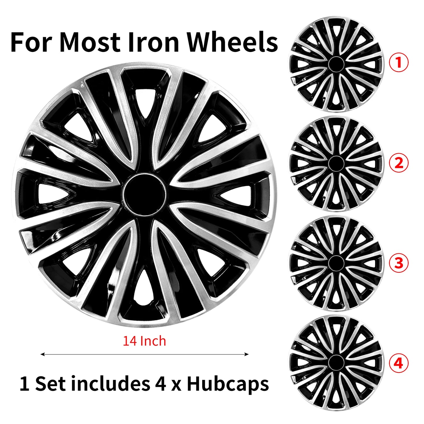 Hubcap Wheel Cover Replacement R14 Hub Caps Universal Wheel Rim Cover ABS Material Exterior Accessories Car Truck SUV -Set of 4