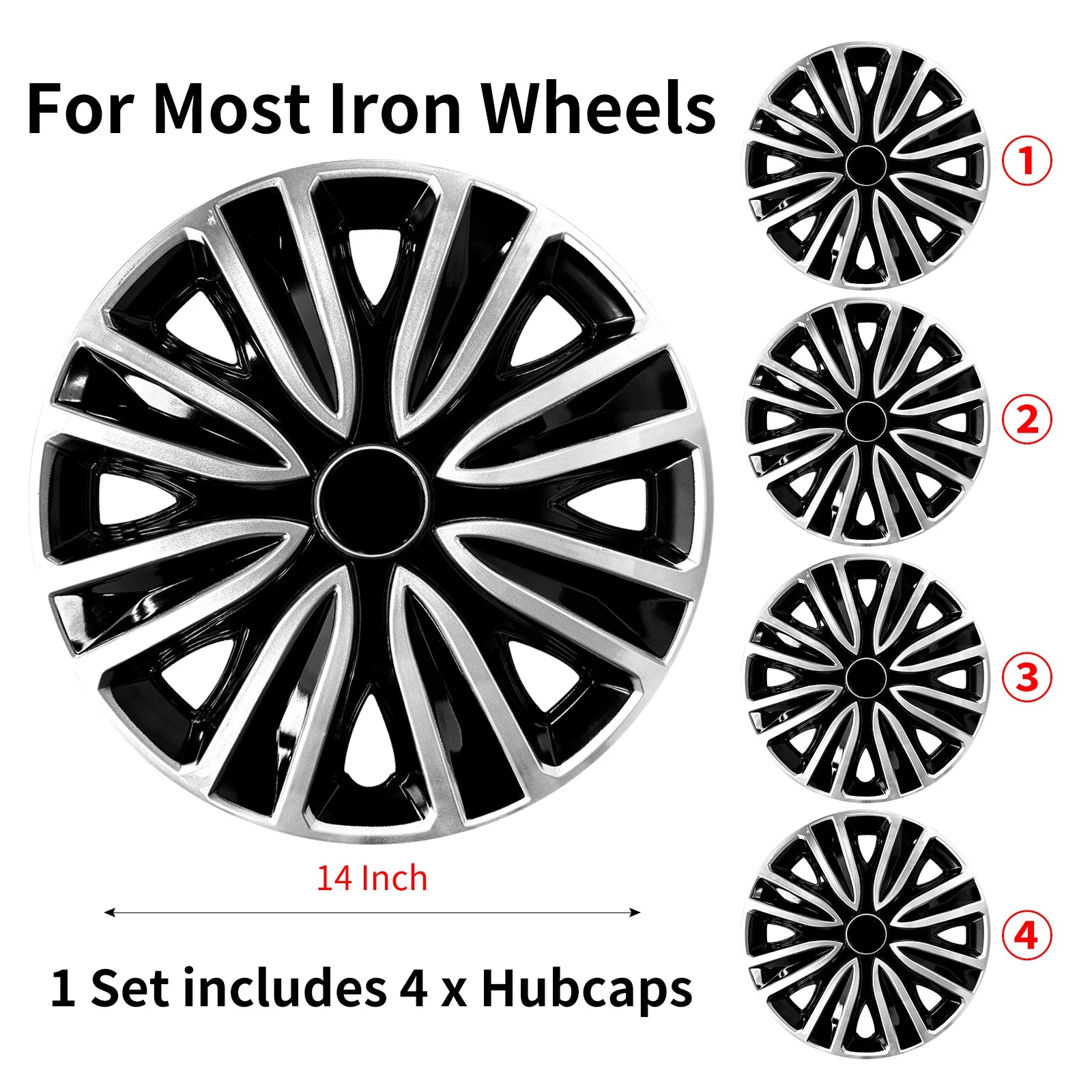 Hubcap Wheel Cover Replacement R14 Hub Caps Universal Wheel Rim Cover ABS Material Exterior Accessories Car Truck SUV -Set of 4