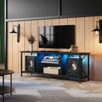 GALAXHERO 55 Inch Entertainment Center TV Stand Industrial TV Console with LED Glass Shelves Storage Cabinet Living Room Bedroom