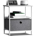 Nightstand 1-Drawer Shelf Storage - Bedside Furniture & End Table Chest Dresser with Steel Frame, Wood Top & Easy Pull Fabric Bi