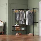 WOLTU Wall-Mounted Clothes Rack Hanger Steel Tube Coat Rack 2 Shelves Industrial Vintage Wardrobe for Bedroom Cloakroom Home