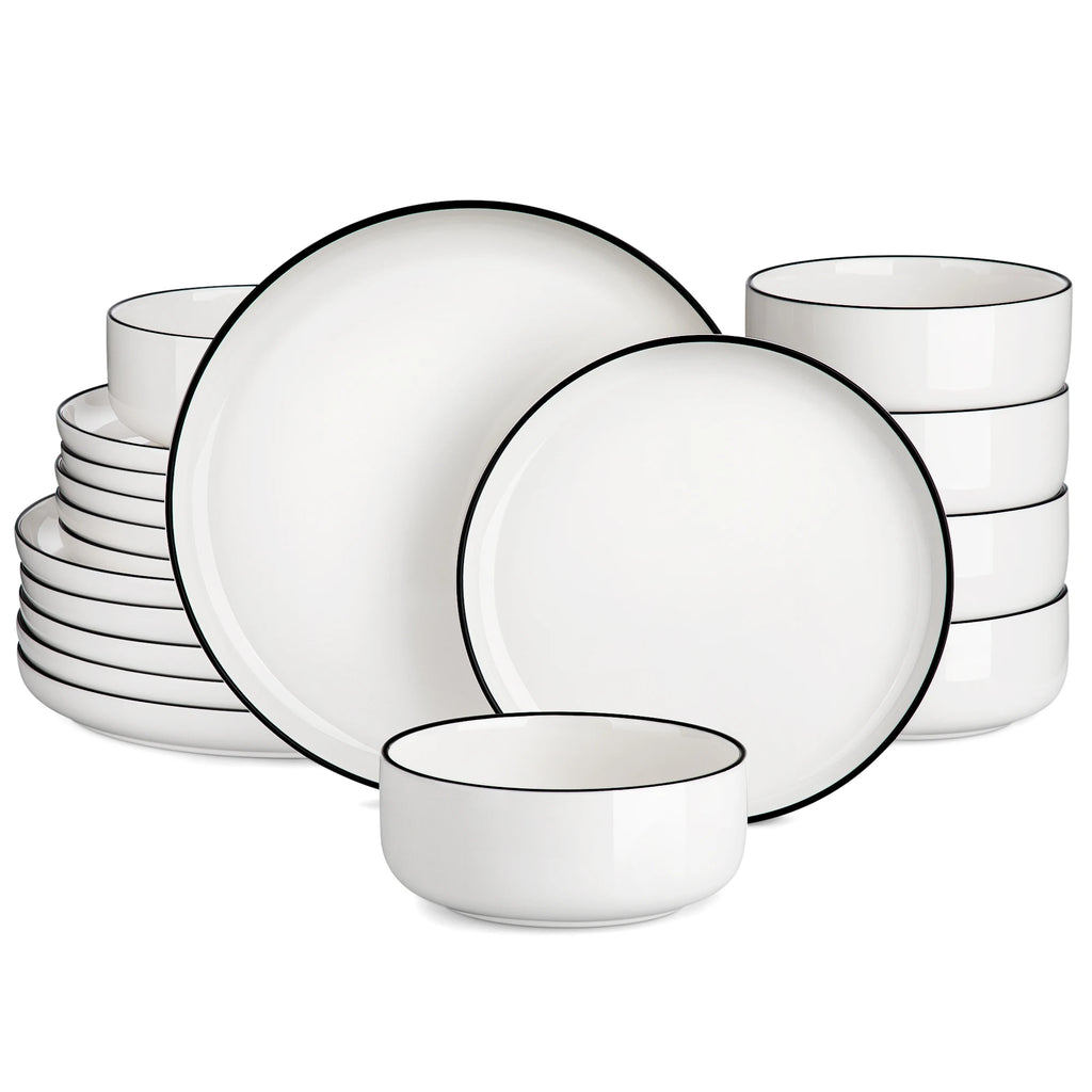 MALACASA Luna series 18-Piece Ceramic Porcelain Dinnerware Set with 6 Pcs Dinner/Dessert Plates,Bowl Tableware Set Service for 6