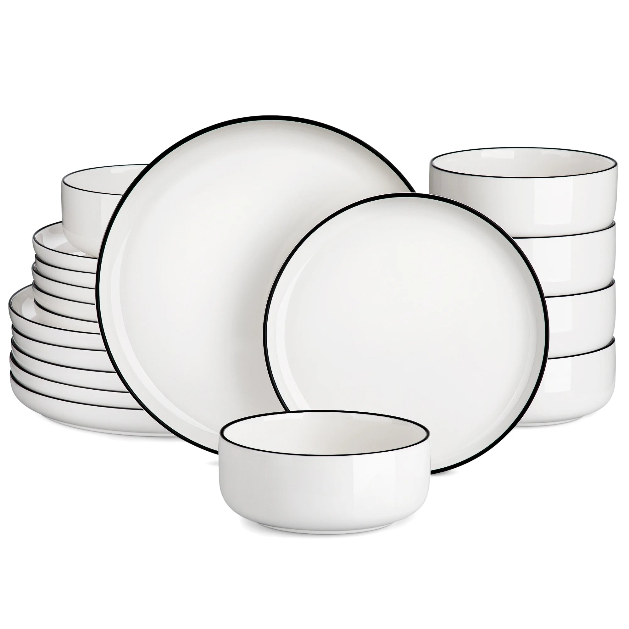 MALACASA Luna series 18-Piece Ceramic Porcelain Dinnerware Set with 6 Pcs Dinner/Dessert Plates,Bowl Tableware Set Service for 6