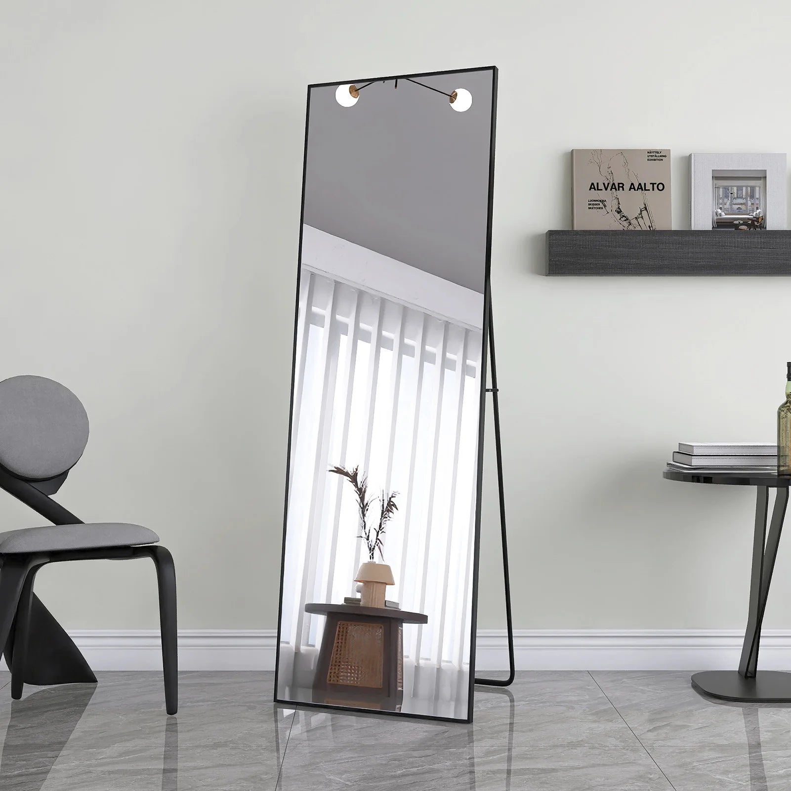 Full-length mirror, curved stand mirror, large full-length mirror, wall mounted, leaning mirror, standing mirror,